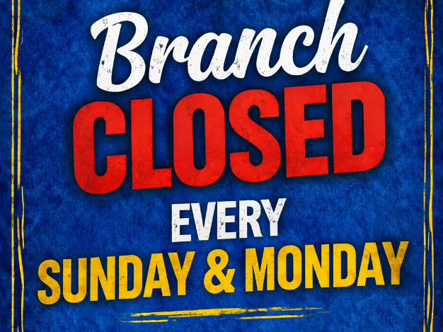 Branch closed Sundays & Mondays Image